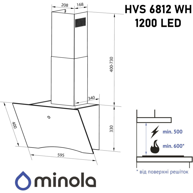 Вытяжка Minola HVS 6812 WH 1200 LED