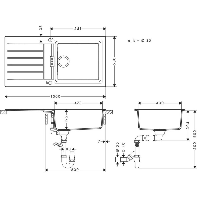 Кухонна мийка Hansgrohe S52 чорний графіт (43358170)