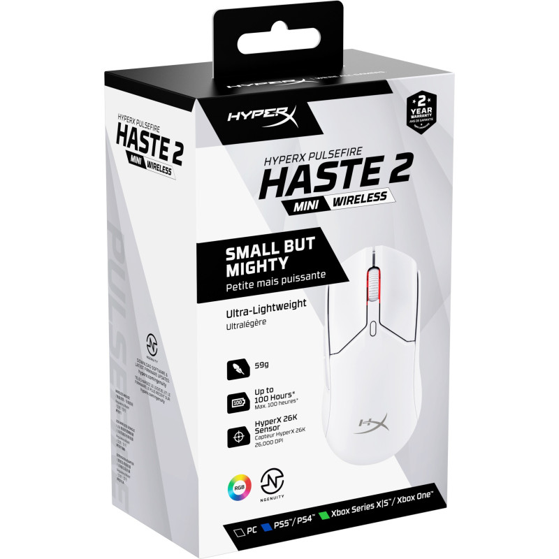 Мышь HyperX Pulsefire Haste 2 Mini Wireless white (7D389AA)