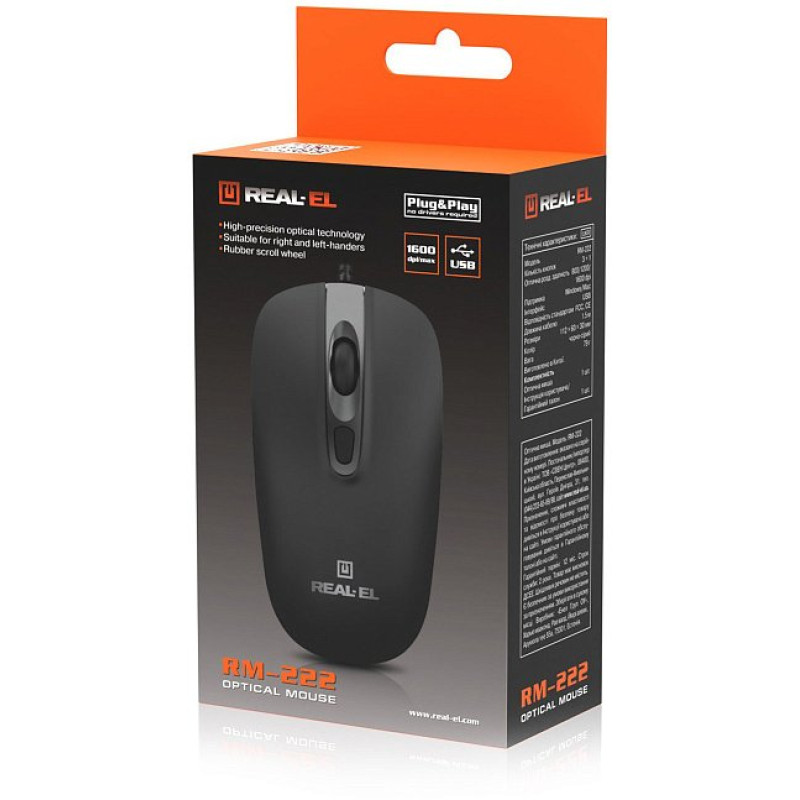 Мышь REAL-EL RM-222 Black (EL123200040)