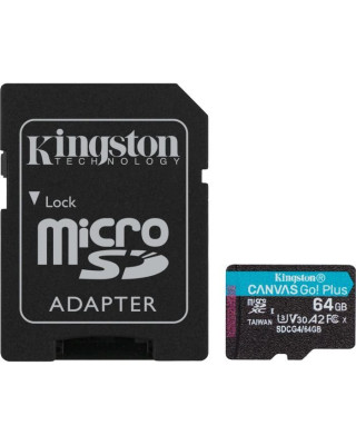 Карта памяти Kingston 64GB microSDXC сlass 10 UHS-I U3 V30 A2 Canvas Go Plus G4 (SDCG4/64GB)