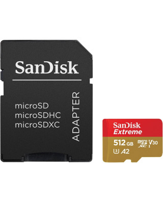 Карта памяти SanDisk microSD  512GB C10 UHS-I U3 Extreme V30 + SD (SDSQXAV-512G-GN6MA)