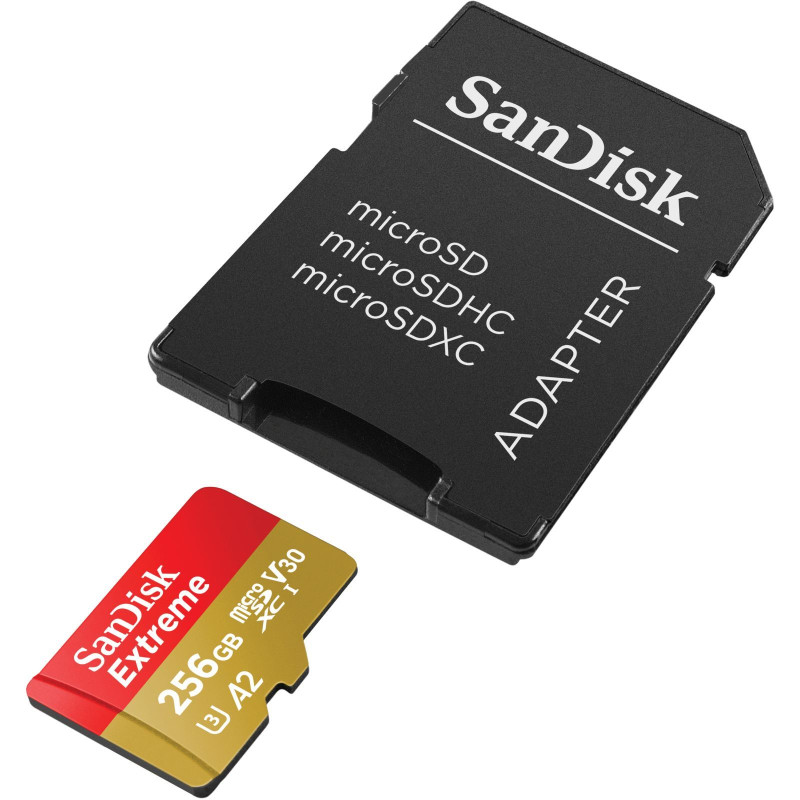 Карта памяти SanDisk microSD  256GB C10 UHS-I U3 R190/W130MB/s Extreme V30 + SD (SDSQXAV-256G-GN6MA)
