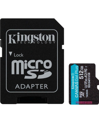 Карта памяти Kingston microSDXC 512GB Canvas Go! Plus G4 Class 10 UHS-I U3 V30 A2 + SD-адаптер (SDCG4/512GB)