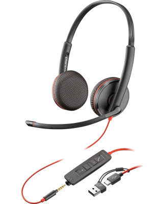 Гарнитура Poly BlackWire C3225 USB-C HS Stereo +3.5mm Plug +USB-C/A Adapter (Bulk) (8X229A6)