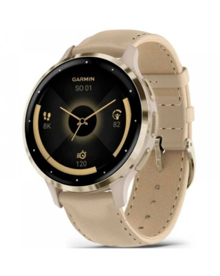 Смарт-часы Garmin Venu3S Soft Gold S.Steel Bezel w.French GrayCase and Leather Band (010-02785-55)