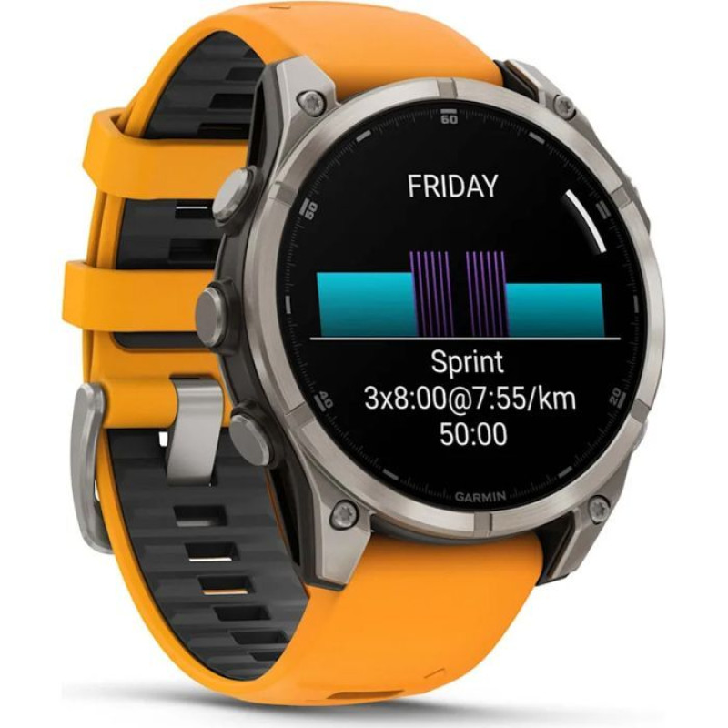 Смарт-часы Garmin Fenix8 47mm AMOLED Sapphire Titanium w.Spark Orange/Graphite Silicone Band (010-02904-11)
