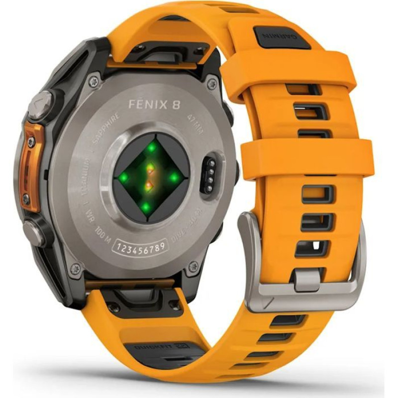 Смарт-часы Garmin Fenix8 47mm AMOLED Sapphire Titanium w.Spark Orange/Graphite Silicone Band (010-02904-11)