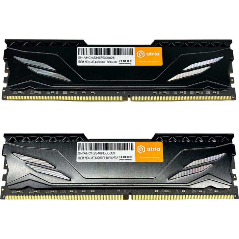 Модуль памяти Atria DDR4 32GB 2x16GB 3200MHz Fly Black (UAT43200CL18BK2/32)