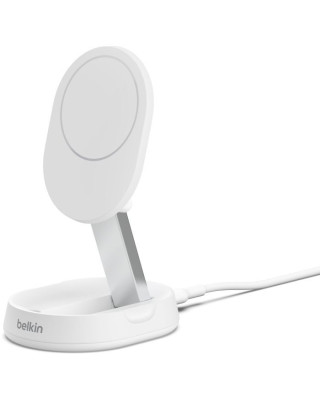 Беспроводное зарядное устройство Belkin 15Вт Magnetic Stand Qi2 White, адаптер USB-C 20Вт (WIA008VFWH)